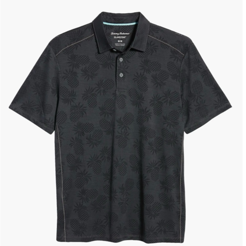 Tommy Bahama Pineapple Palm Coast Short Sleeve Polo Black NWT